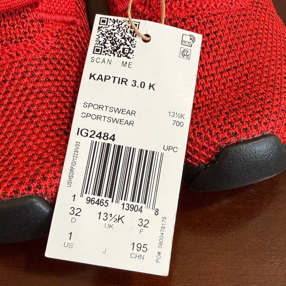 KIDS ADIDAS KAPTIR 3.0 SCARLETT BLACK LACE UP SNEAKERS SIZE 1 YOUTH NEW - Picture 4 of 11